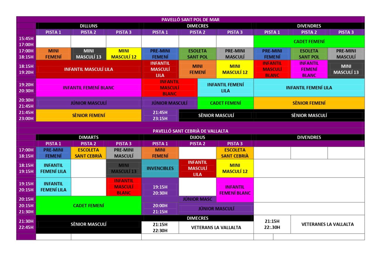 HORARIS ENTRENAMENTS 2023 – 2024 